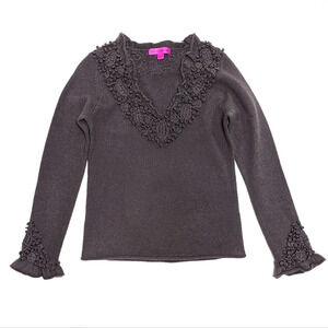 EBENE by P. Assuline Wool Knit Sweater with Beading and Embroidery Size 2